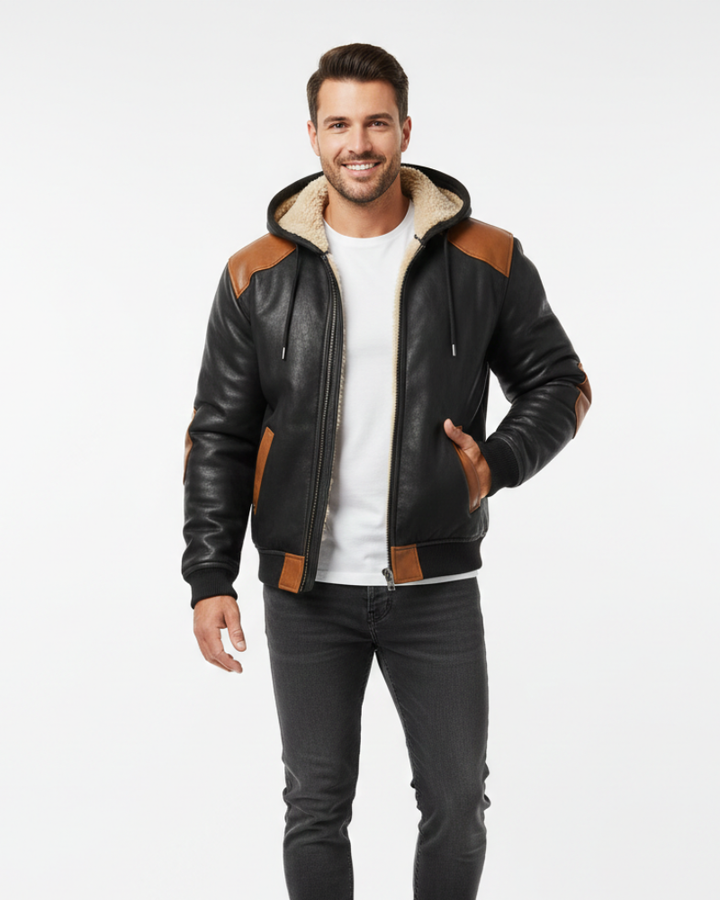 Quenton Veste Homme Vintage en Daim & Cuir Doublure Chaude, Capuche & Style Rétro
