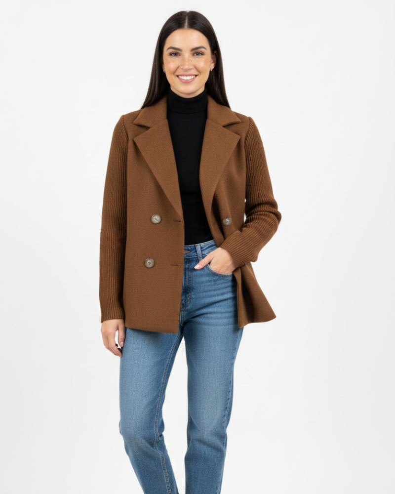Charina Blazer Tricot Femme Veste Double Boutonnage avec Col Revers & Manches Longues, vue 3