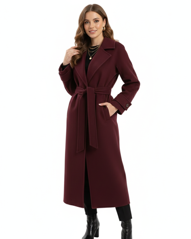 Victoria Manteau Oversize Femme Manteau Laine Mélangée Burgundy Coupe Élégante