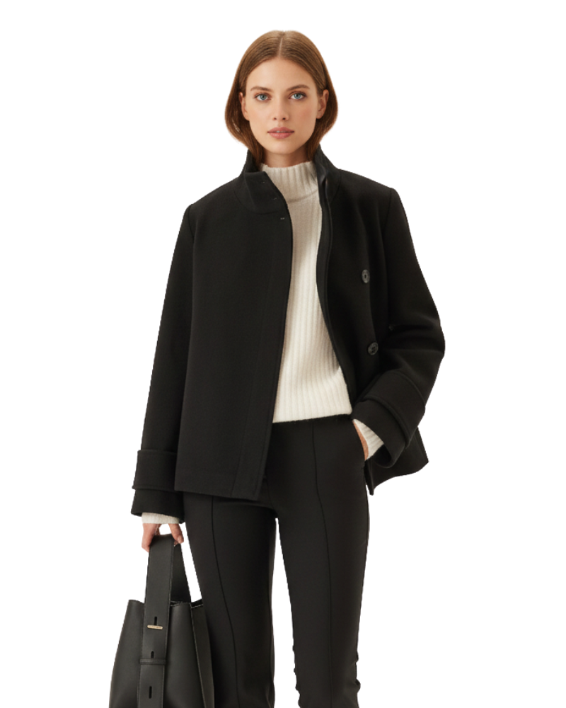 Gabby Veste Courte Femme Veste Hiver Chic en Laine Mélangée à Col Haut Structuré, vue 2