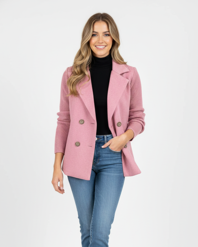 Charina Blazer Tricot Femme Veste Double Boutonnage avec Col Revers & Manches Longues, vue 2