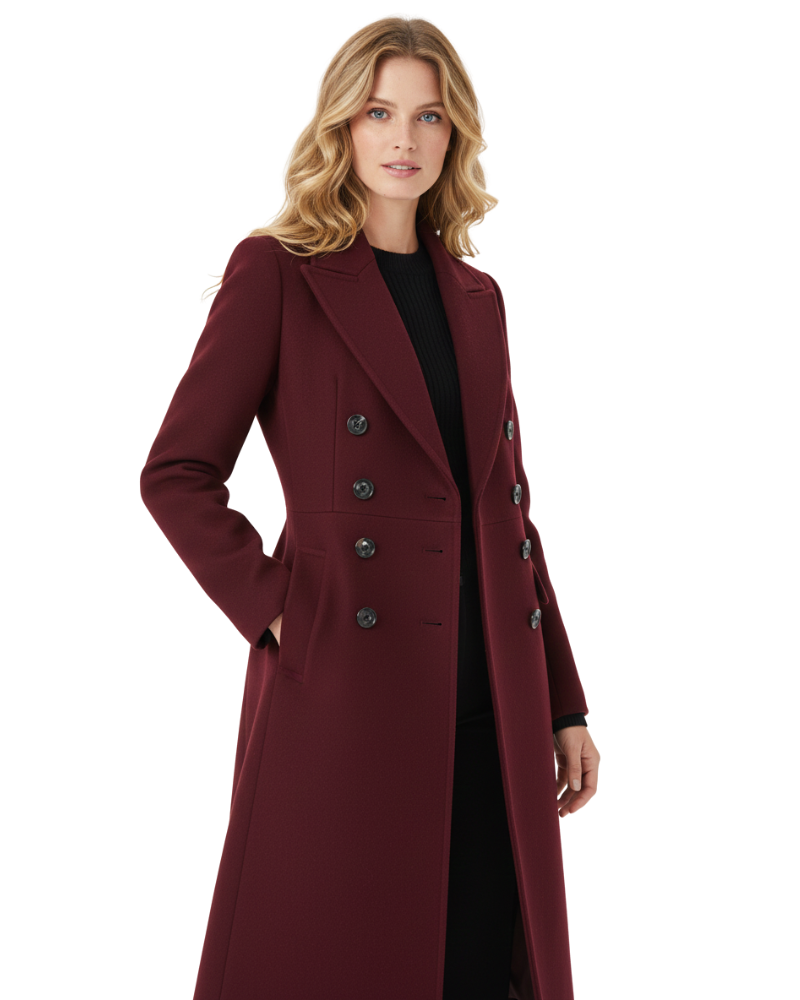 Vian Manteau Long Femme Manteau en Laine à Revers Élégant & Double Boutonnage, vue 2