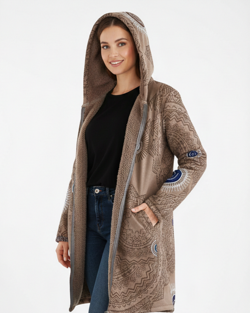 Naomi Parka Femme Chaude Bohème Manteau Doublé Sherpa avec Capuche & Motif Géométrique, vue 2