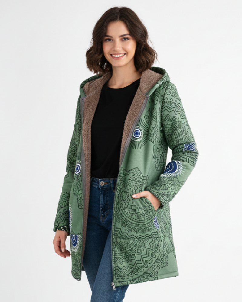 Naomi Parka Femme Chaude Bohème Manteau Doublé Sherpa avec Capuche & Motif Géométrique, vue 3