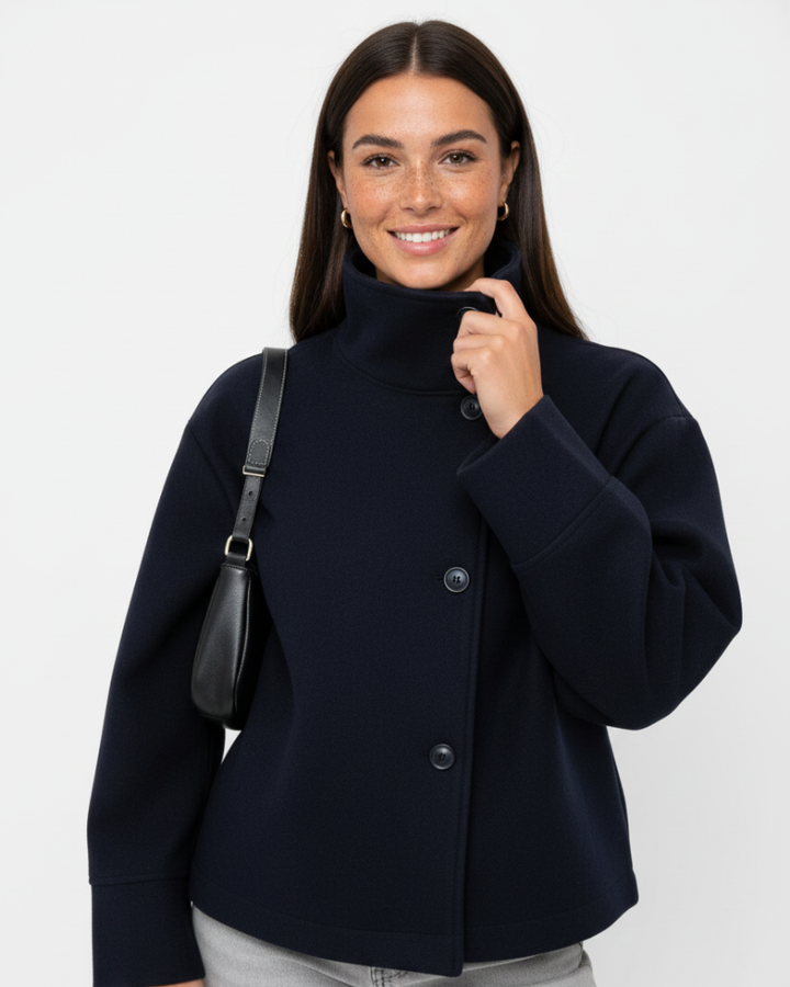 Yara Veste Courte Femme Manteau Élégant avec Col Montant & Coupe Flatteuse