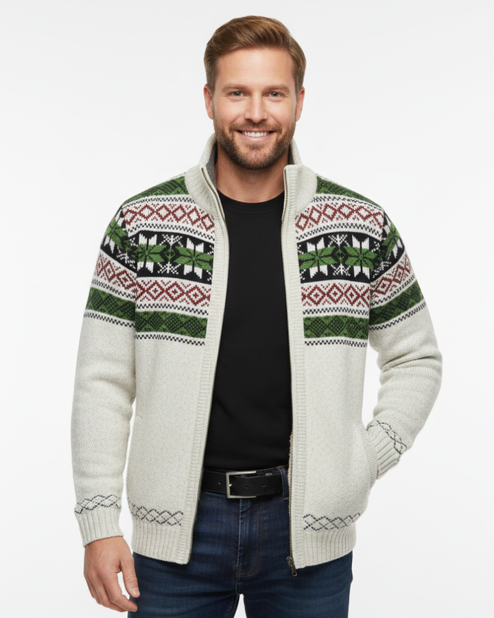 Moris Gilet Fleece Homme Veste Jacquard Hiver à Col Haut & Motifs Scandinaves, vue 6