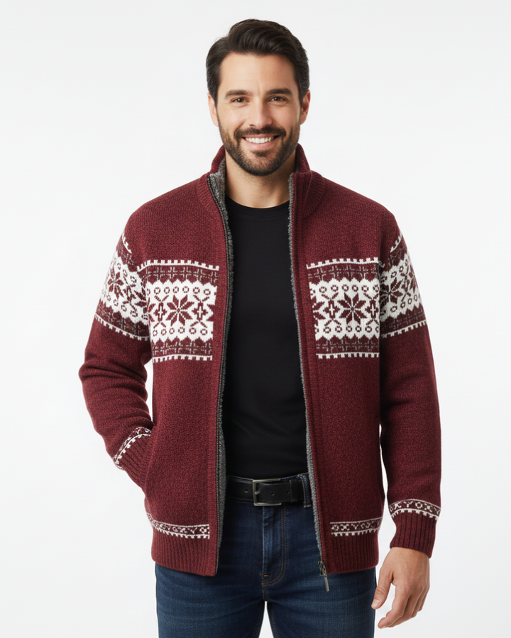 Moris Gilet Fleece Homme Veste Jacquard Hiver à Col Haut & Motifs Scandinaves, vue 5