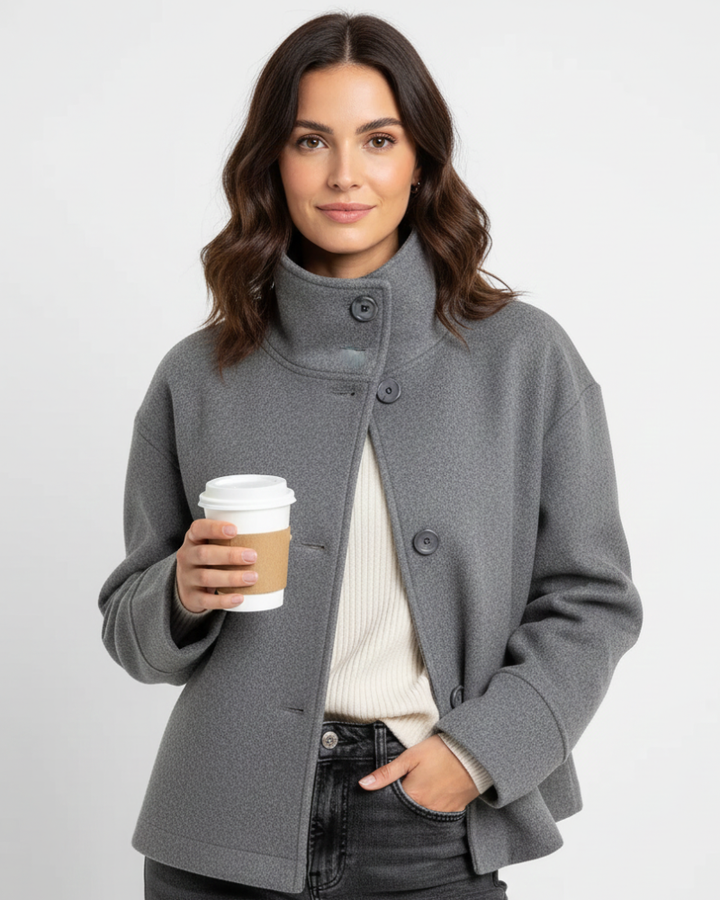 Yara Veste Courte Femme Manteau Élégant avec Col Montant & Coupe Flatteuse, vue 3