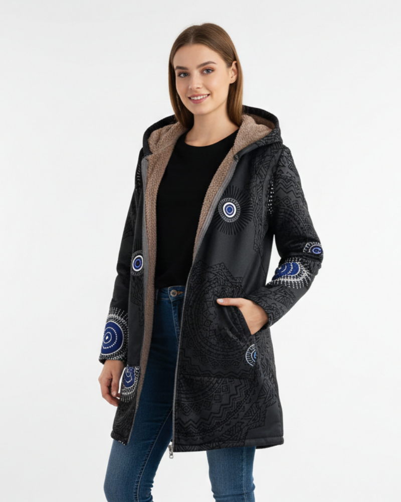Naomi Parka Femme Chaude Bohème Manteau Doublé Sherpa avec Capuche & Motif Géométrique, vue 4