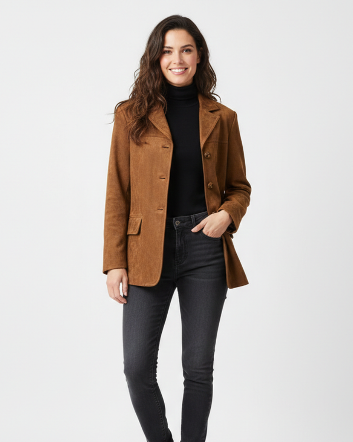 Calliope Blazer en Daim Synthétique Femme Revers Classiques, Coupe Droite & Style Élégant, vue 2