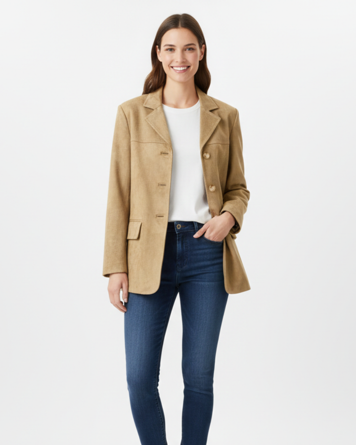 Calliope Blazer en Daim Synthétique Femme Revers Classiques, Coupe Droite & Style Élégant