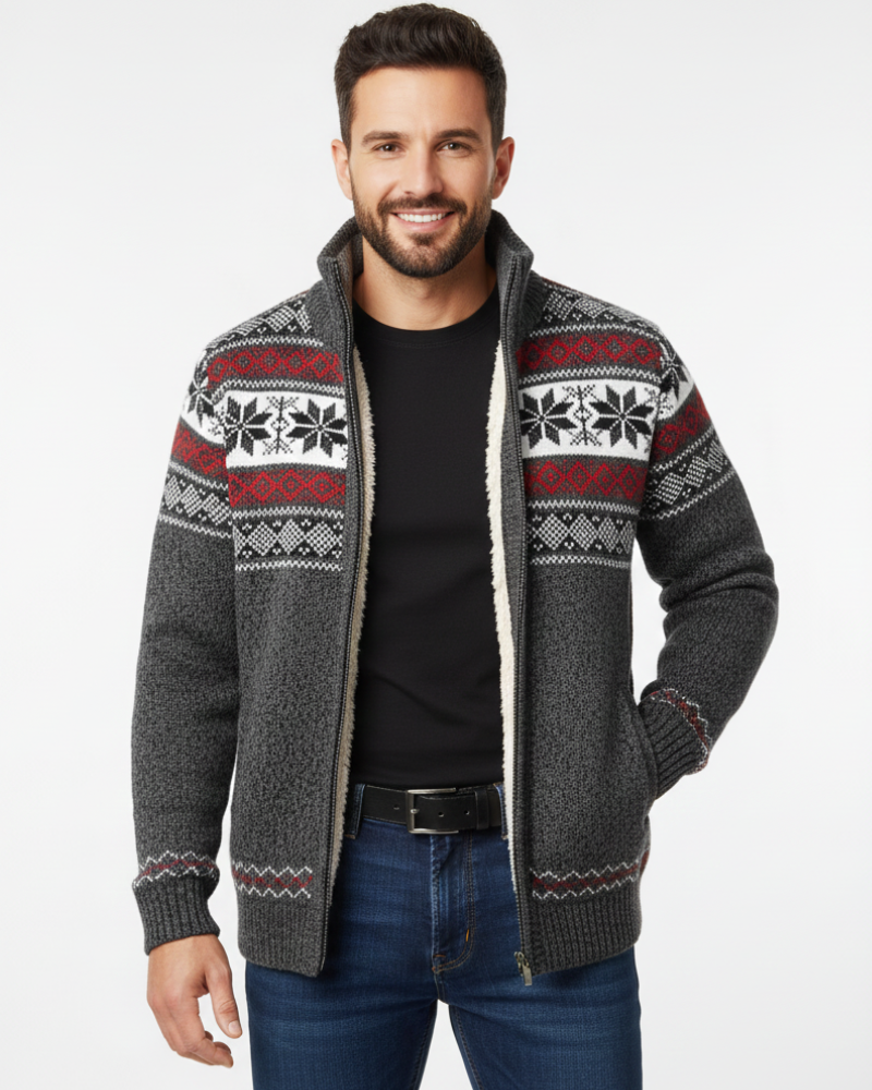 Moris Gilet Fleece Homme Veste Jacquard Hiver à Col Haut & Motifs Scandinaves, vue 3