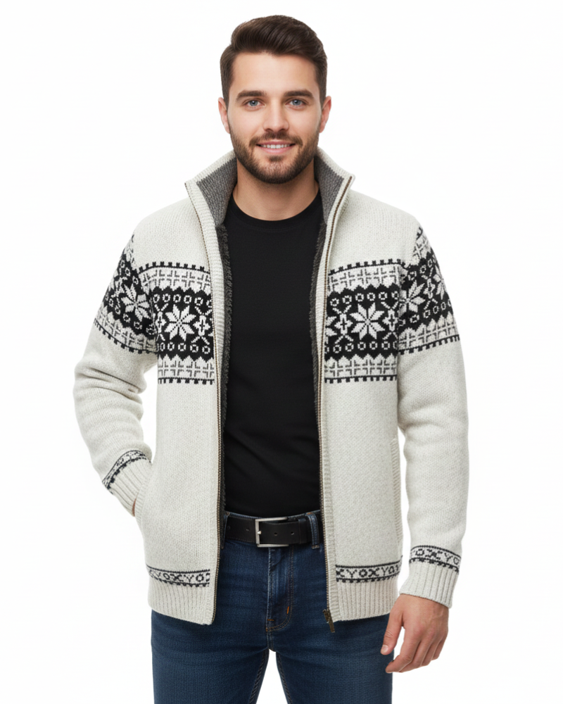 Moris Gilet Fleece Homme Veste Jacquard Hiver à Col Haut & Motifs Scandinaves, vue 7
