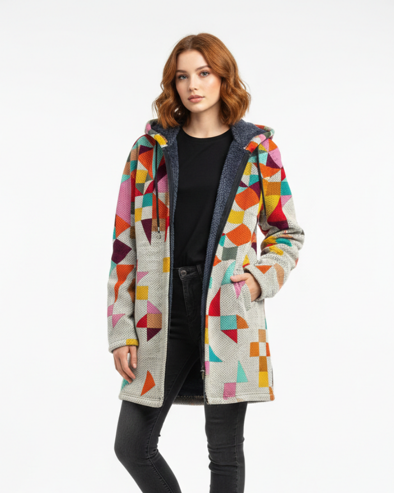 Aria Gilet Femme Tricoté Artistique Cardigan Fluide à Imprimé Élégant & Coupe Décontractée, vue 2