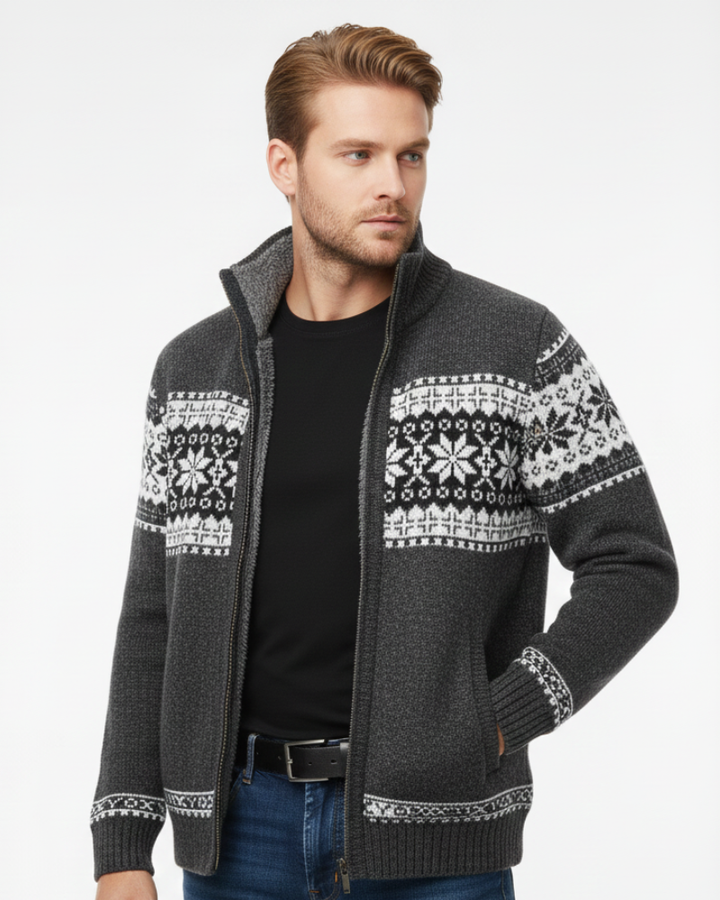 Moris Gilet Fleece Homme Veste Jacquard Hiver à Col Haut & Motifs Scandinaves, vue 4