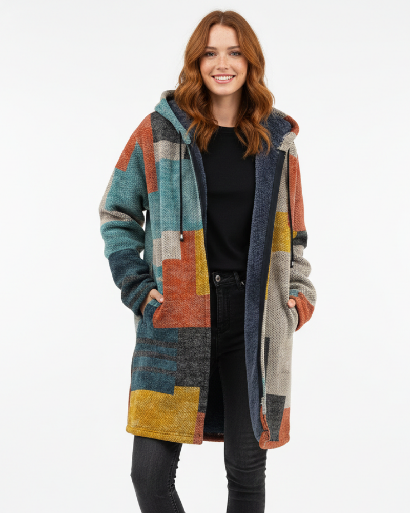 Aria Gilet Femme Tricoté Artistique Cardigan Fluide à Imprimé Élégant & Coupe Décontractée, vue 3