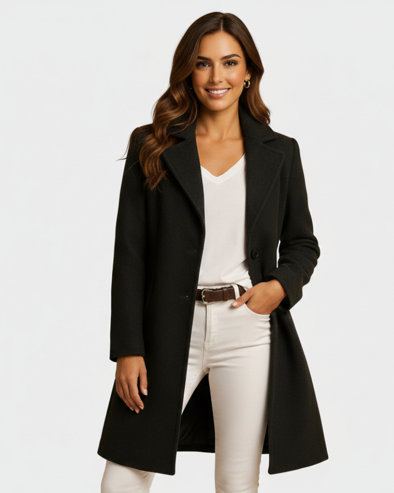 Abigail Manteau Long Femme en Laine Coupe Structurée & Élégance Intemporelle Hiver