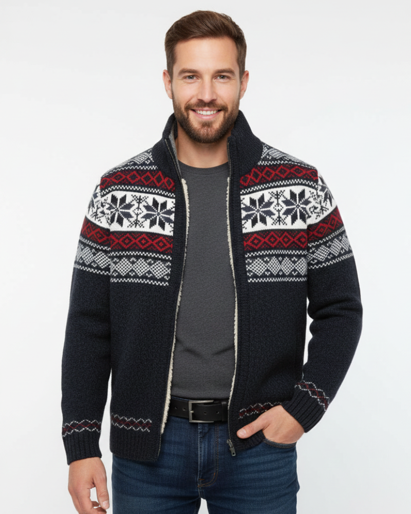 Moris Gilet Fleece Homme Veste Jacquard Hiver à Col Haut & Motifs Scandinaves, vue 2
