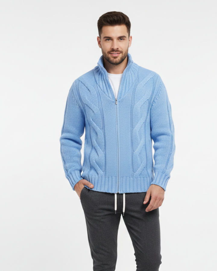 Doni Cardigan Homme Zippé Gilet Tricoté Uni avec Col Montant & Coupe Confort