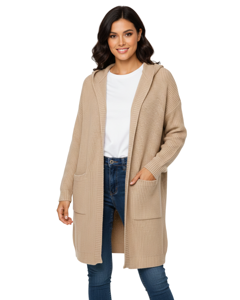 Elena Gilet Long Femme Élégant Cardigan Fluide avec Coupe Allongeante & Style Intemporel