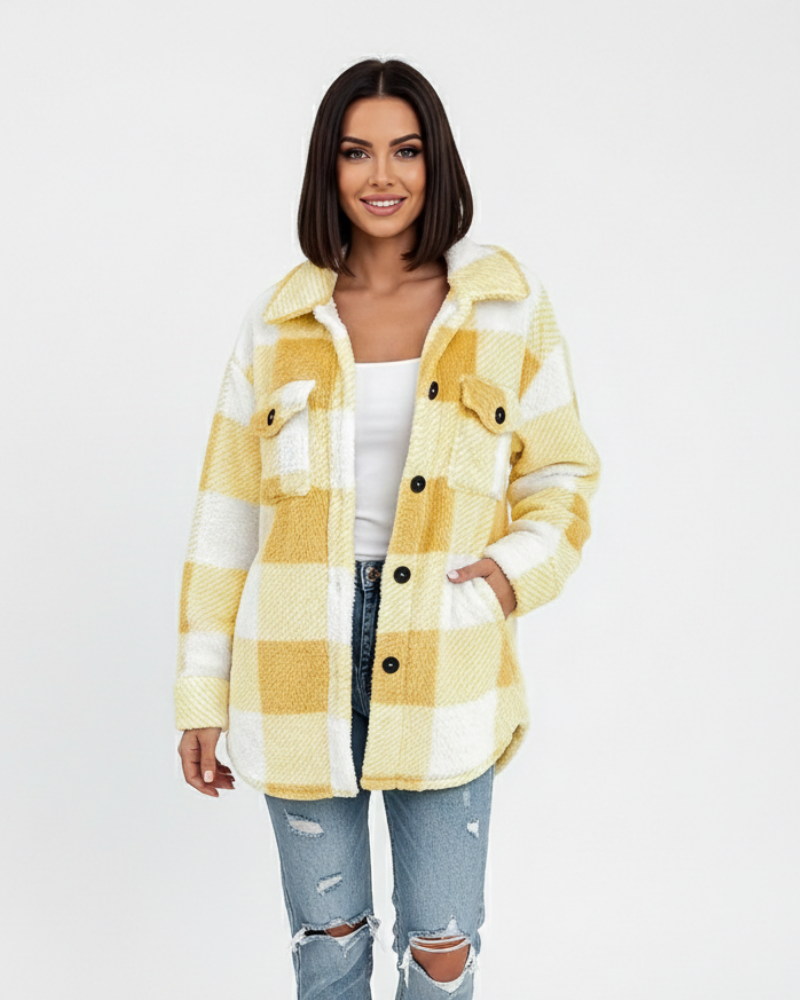 Ariana Veste d’Hiver Femme Veste Peluche à Carreaux Chaude & Décontractée, vue 3