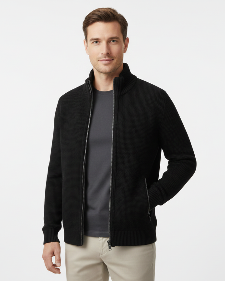 Jeffrey Gilet Zippé Homme Pull Épais en Maille avec Col Montant & Doublure Chaude, vue 5