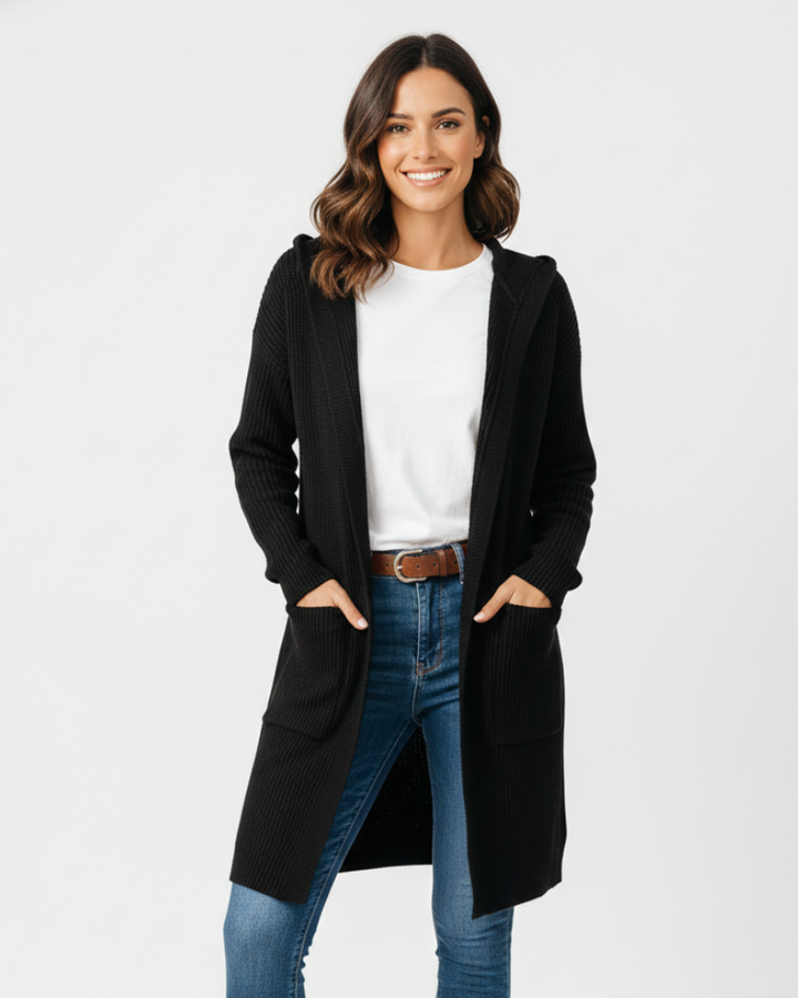 Elena Gilet Long Femme Élégant Cardigan Fluide avec Coupe Allongeante & Style Intemporel, vue 3