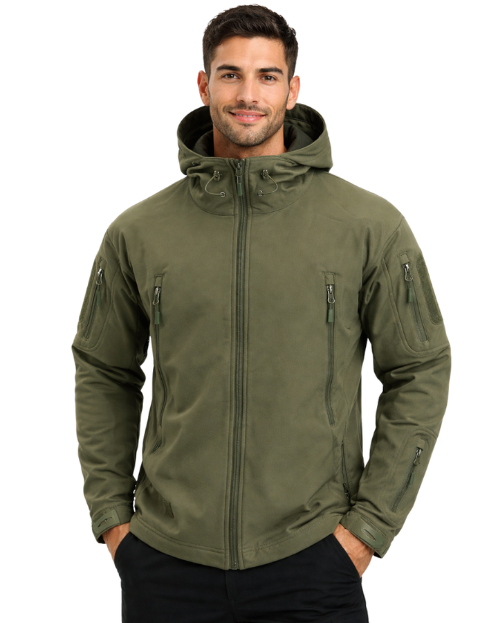 Zoren Veste Softshell Tactique Homme Coupe-Vent Imperméable avec Capuche Ajustable