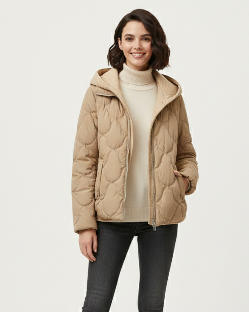 Oline Doudoune Courte Femme Veste Matelassée Élégante avec Capuche & Fermeture Zippée, vue 2