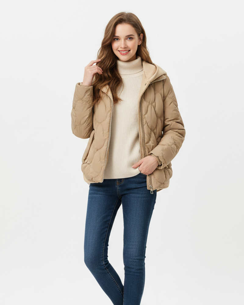 Oline Doudoune Courte Femme Veste Matelassée Élégante avec Capuche & Fermeture Zippée, vue 3
