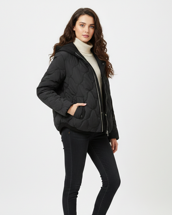 Oline Doudoune Courte Femme Veste Matelassée Élégante avec Capuche & Fermeture Zippée
