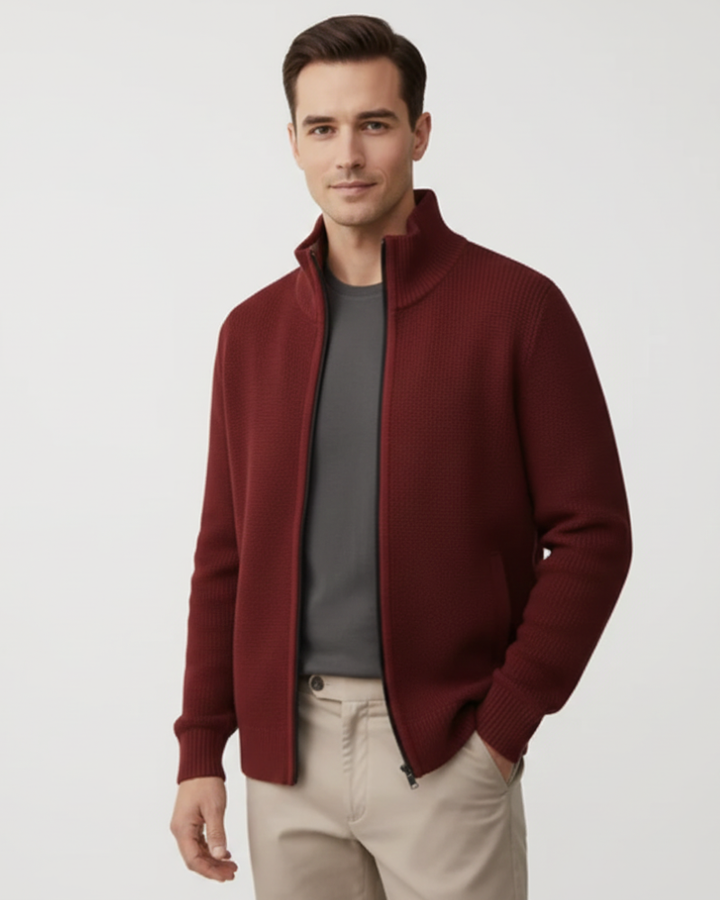 Jeffrey Gilet Zippé Homme Pull Épais en Maille avec Col Montant & Doublure Chaude, vue 4