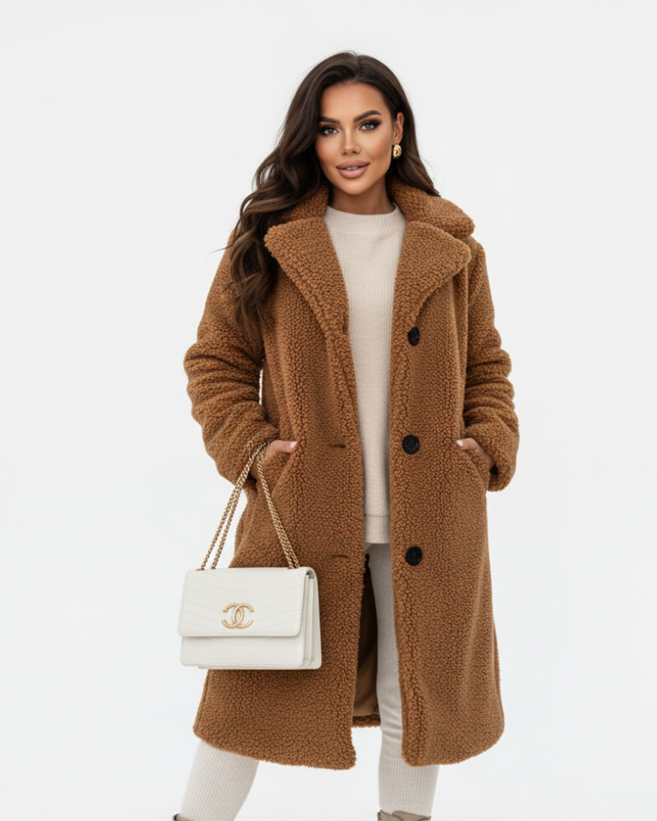 Ellen Manteau Teddy Long Femme Veste Chaude Beige à Coupe Élégante & Confort Doux, vue 2