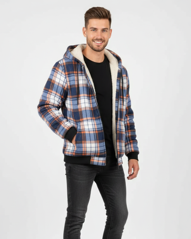 Henry Veste Hiver Homme à Carreaux Manteau Chaud Élégant avec Fermeture Boutonnée, vue 4