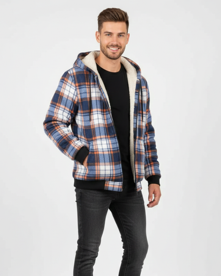 Henry Veste Hiver Homme à Carreaux Manteau Chaud Élégant avec Fermeture Boutonnée, vue 4