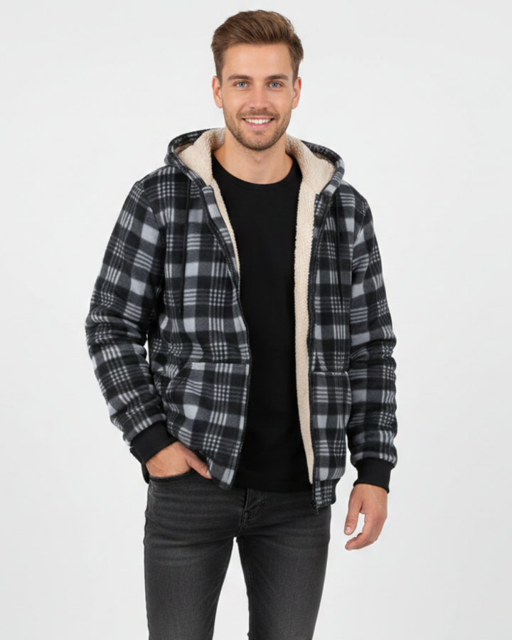 Henry Veste Hiver Homme à Carreaux Manteau Chaud Élégant avec Fermeture Boutonnée, vue 3