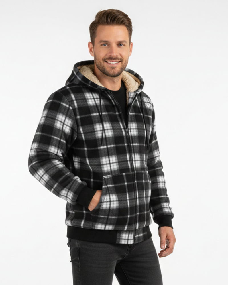 Henry Veste Hiver Homme à Carreaux Manteau Chaud Élégant avec Fermeture Boutonnée