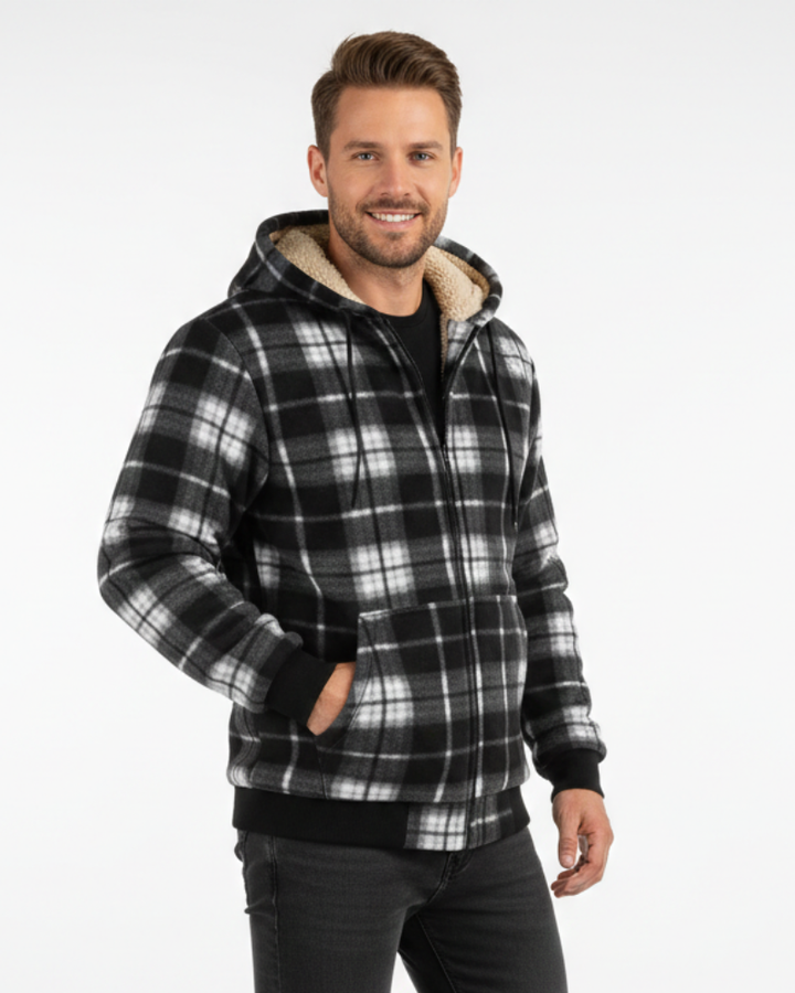 Henry Veste Hiver Homme à Carreaux Manteau Chaud Élégant avec Fermeture Boutonnée