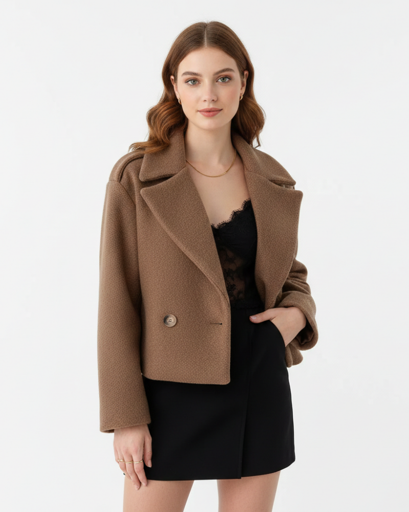 Melia Manteau Court Femme Veste Laine Double Boutonnage Coupe Oversize & Col Revers, vue 4