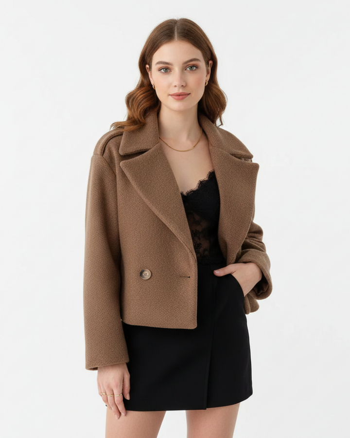 Melia Manteau Court Femme Veste Laine Double Boutonnage Coupe Oversize & Col Revers, vue 4
