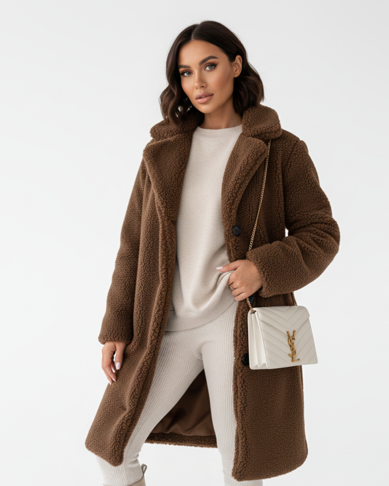Ellen Manteau Teddy Long Femme Veste Chaude Beige à Coupe Élégante & Confort Doux, vue 4