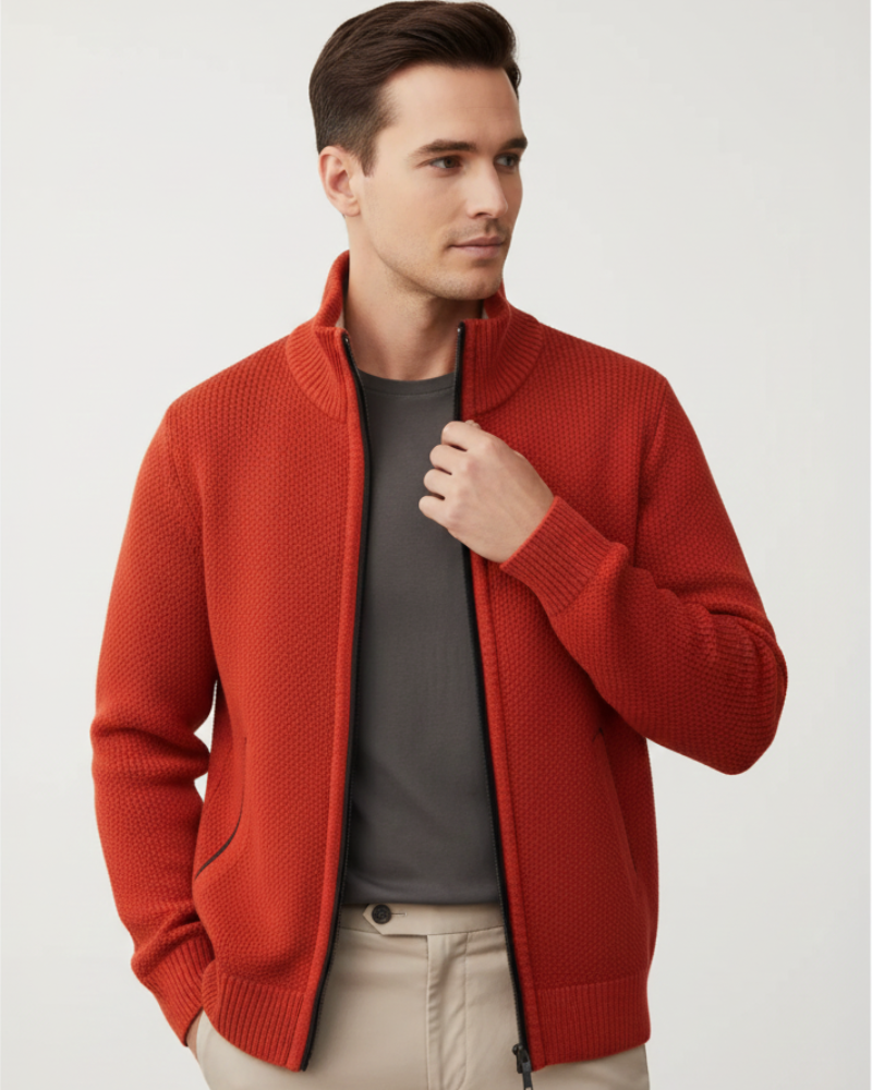 Jeffrey Gilet Zippé Homme Pull Épais en Maille avec Col Montant & Doublure Chaude, vue 3