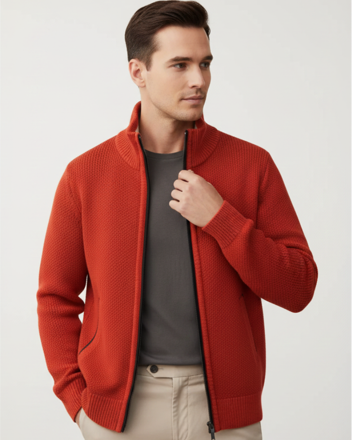 Jeffrey Gilet Zippé Homme Pull Épais en Maille avec Col Montant & Doublure Chaude, vue 3