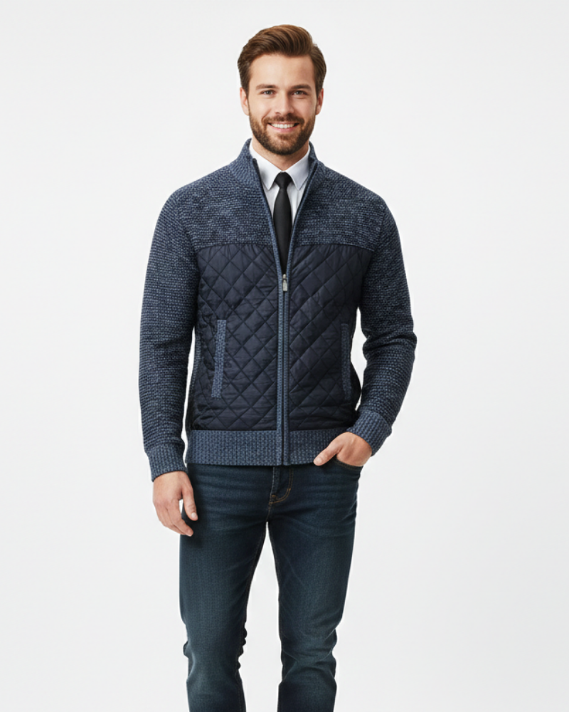 Adrian Cardigan Homme Zippé Panneaux Matelassés & Maille Fine avec Col Montant, vue 2