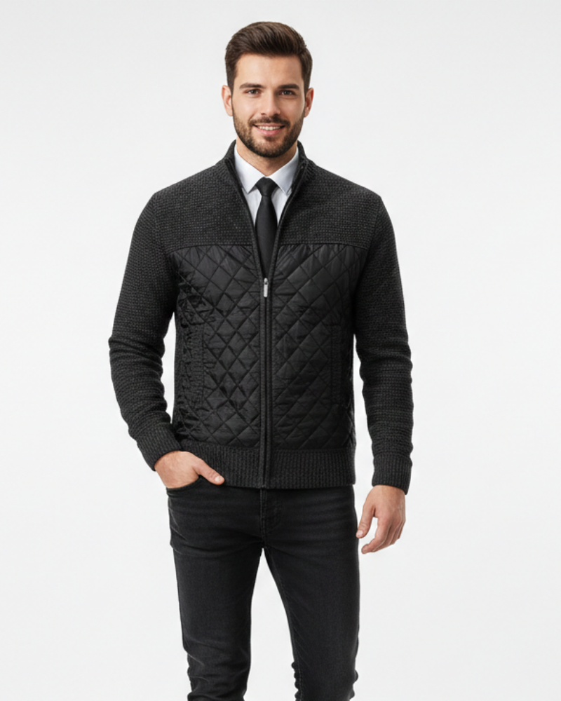 Adrian Cardigan Homme Zippé Panneaux Matelassés & Maille Fine avec Col Montant, vue 3