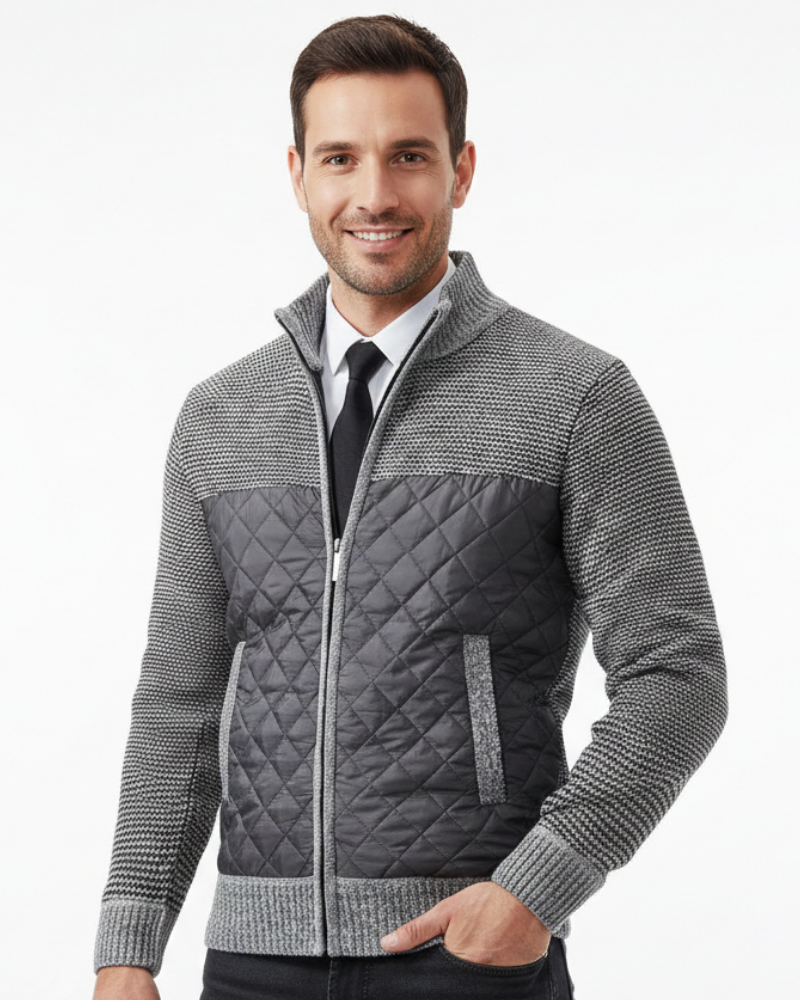 Adrian Cardigan Homme Zippé Panneaux Matelassés & Maille Fine avec Col Montant, vue 4