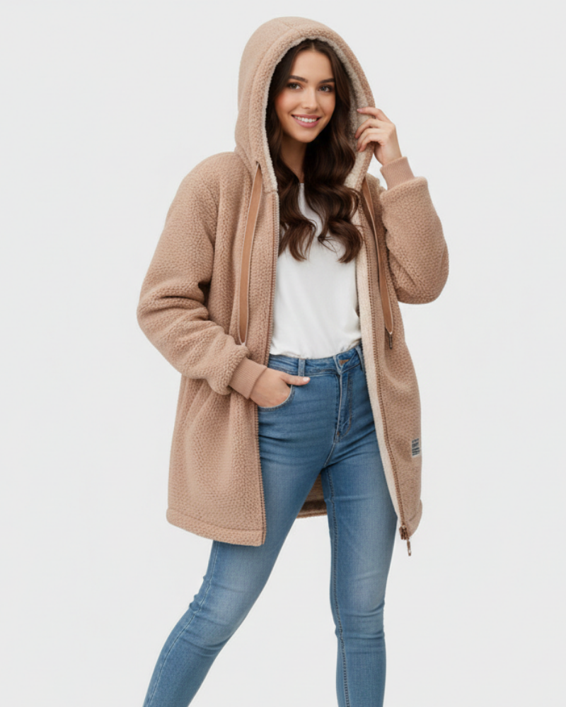 Faye Veste Polaire Femme Fleece Doux avec Capuche Coupe Ample & Confort Quotidien, vue 3
