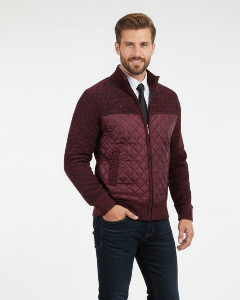 Adrian Cardigan Homme Zippé Panneaux Matelassés & Maille Fine avec Col Montant, vue 5