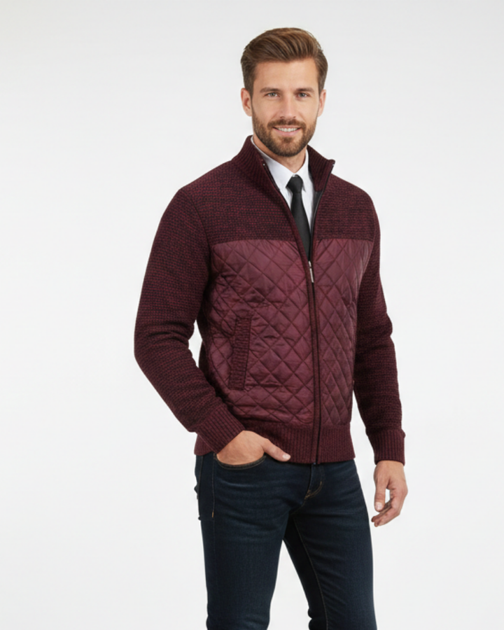 Adrian Cardigan Homme Zippé Panneaux Matelassés & Maille Fine avec Col Montant, vue 5