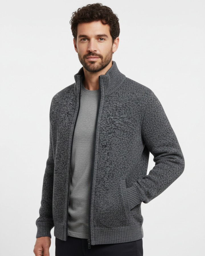 Jeffrey Gilet Zippé Homme Pull Épais en Maille avec Col Montant & Doublure Chaude, vue 2
